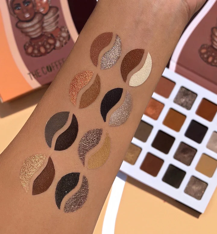 Luvia coffee eyeshadow swatches on arm